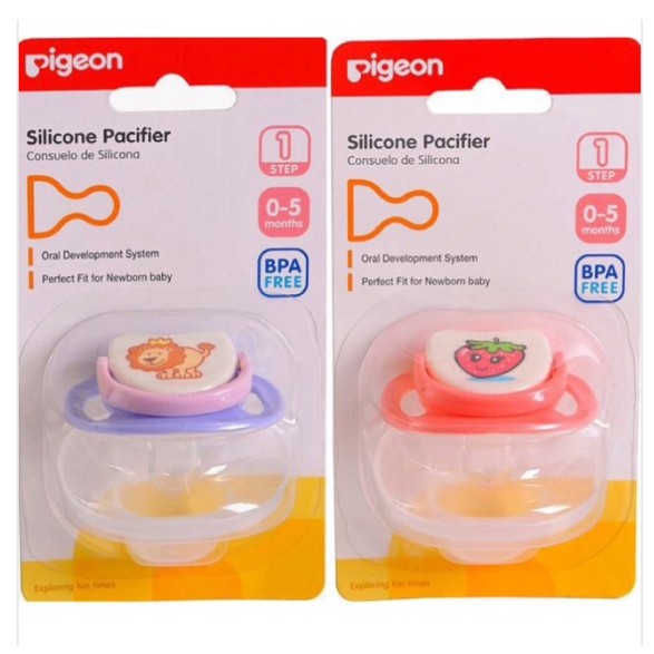 Ty ngậm - ti giả silicon Pigeon bước 1 cho bé 0_5tháng tuổi