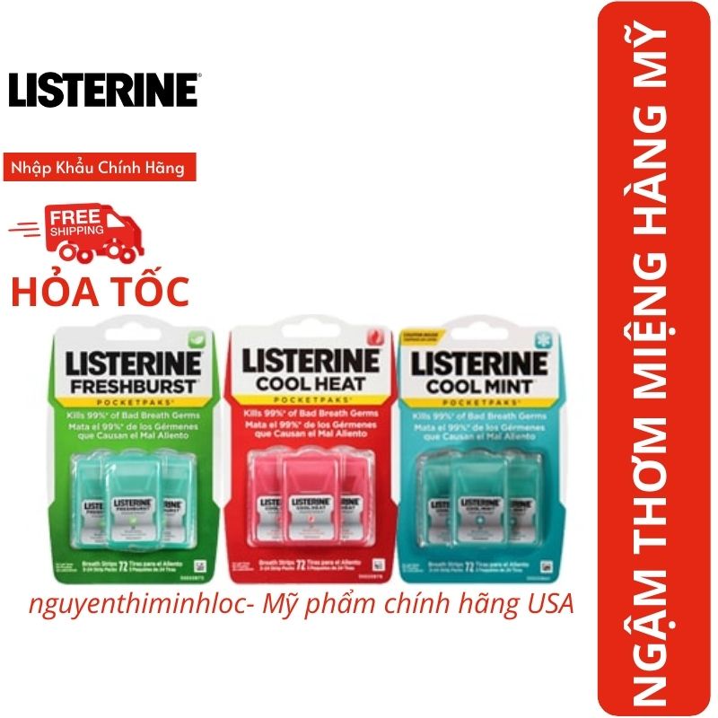 [Hàng Mỹ] Miếng Ngậm Thơm Miệng LISTERINE Pocketpaks (set 3 vỉ x 24 miếng)