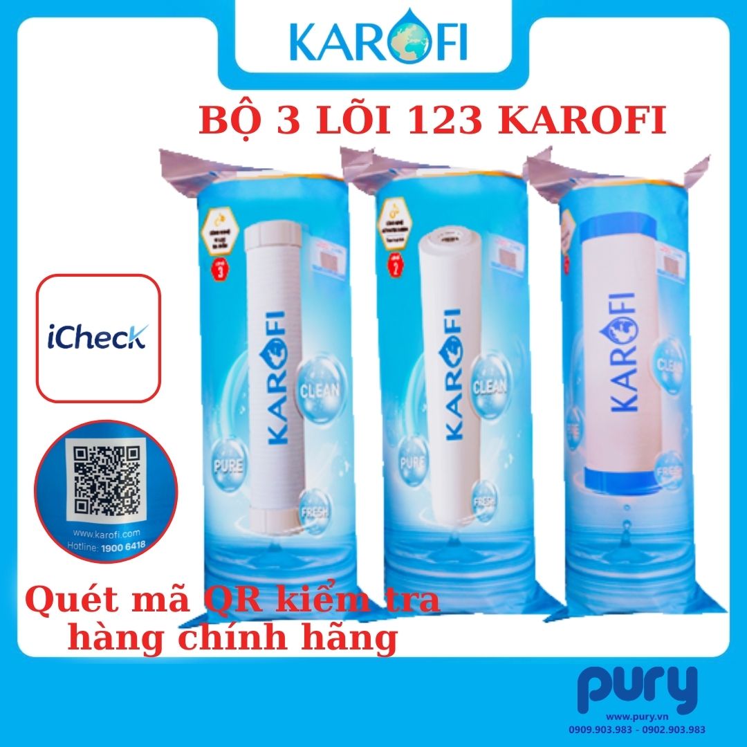Bộ 3 Lõi Lọc Nước 123 Karofi Chính Hãng (Tem Cào Kiểm Tra Hàng Chính Hãng)