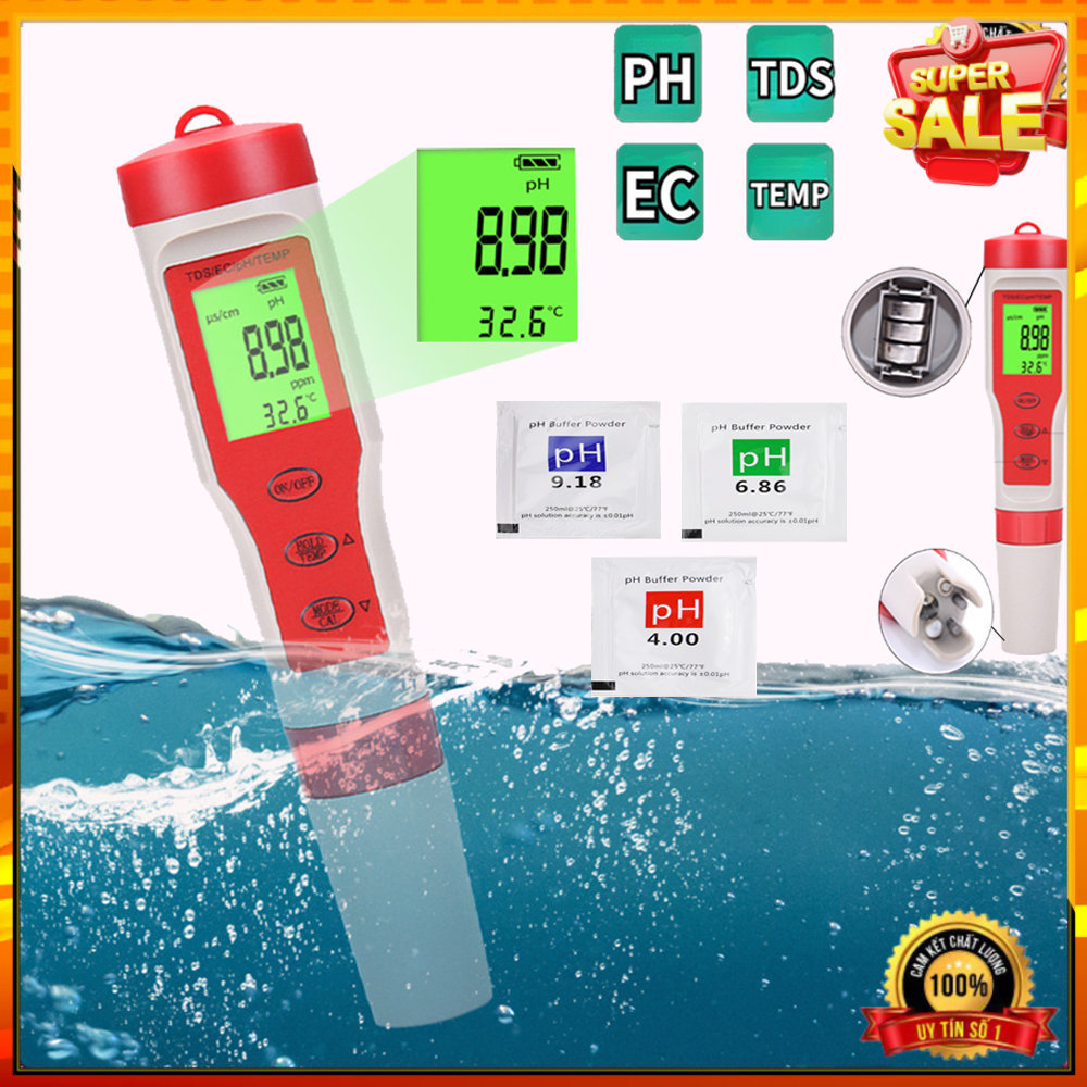 Máy đo chất lượng nước 4 trong 1 TDS PH TEMP nhiệt kế máy kiểm tra chất lượng nước Máy đo chất lượng nước nhiệt kế kỹ thuật số - LAMJAD STORE