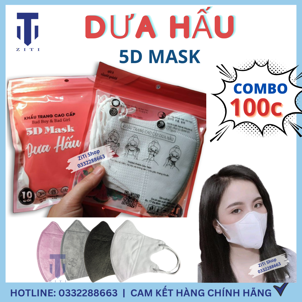Set 100 Chiếc Khẩu Trang DƯA HẤU 5D Mask 3 Lớp Dày Dặn, Chống Tia UV Tránh Bụi Hiệu Quả