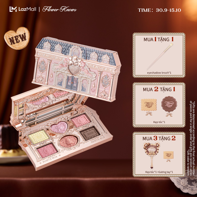[NEW]Flower Knows The Sweetie Bear Collection 6-Color Makeup Palette phấn mắt Tông màu Matte & Ánh kim. Lên màu chuẩn và lâu trôi. Hiệu ứng trang điểm tinh tế  Tông màu nâu & hồng cho ngày thường