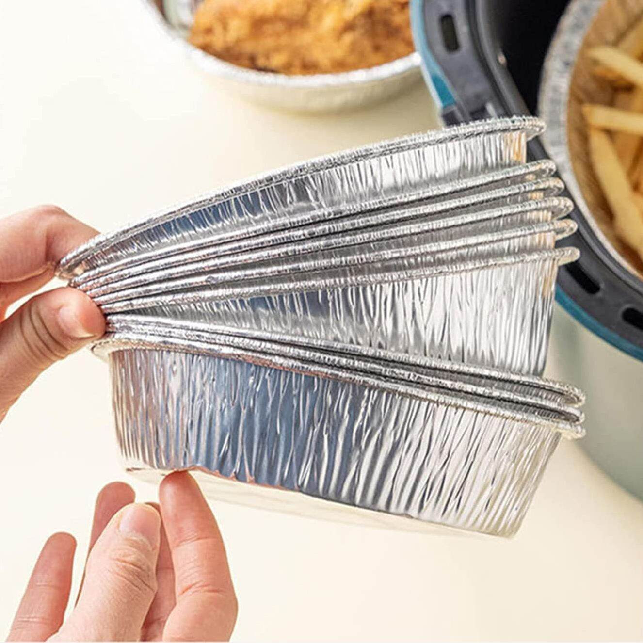 Set 10 khay giấy bạc lót nồi chiên không dầu - khay giấy bạc đựng đồ ăn hâm nóng đồ ăn tiện lợi đựng vừa nồi chiên không dầu - combo 10 khay giấy bạc nướng bánh tiện dụng