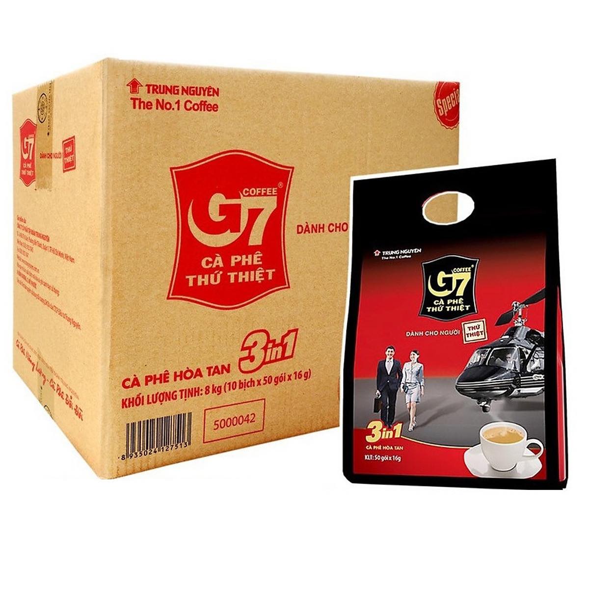 Cafe Trung Nguyên G7 3in1, Cà phê sữa hoà tan pha sẵn tiện dụng.