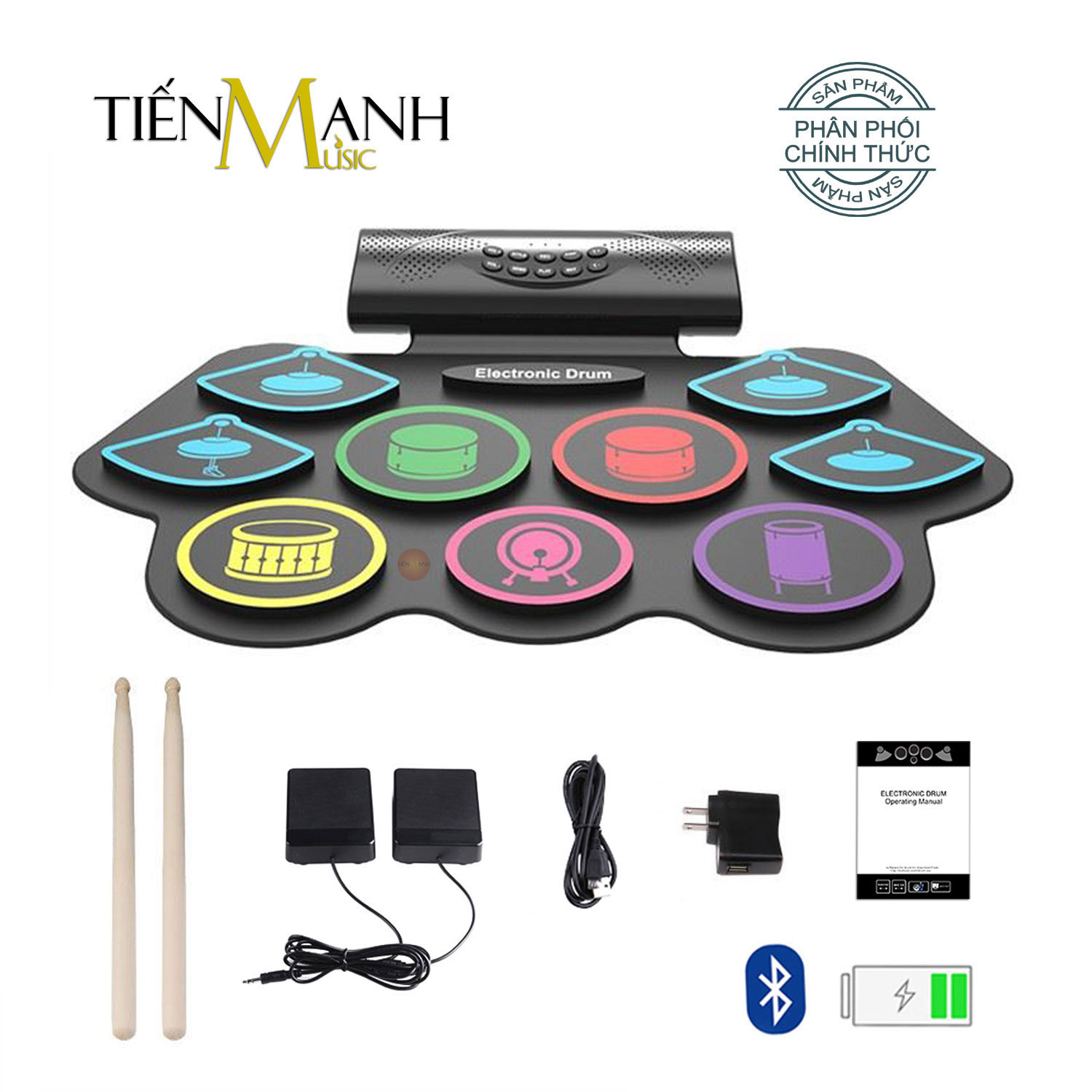 [Bluetooth, Pin sạc] Trống Điện tử 9 Mặt Konix MD862MC - USB Electronic Drum Kit Ultra Portable 9 Pad Digital MD862 - Chính Hãng