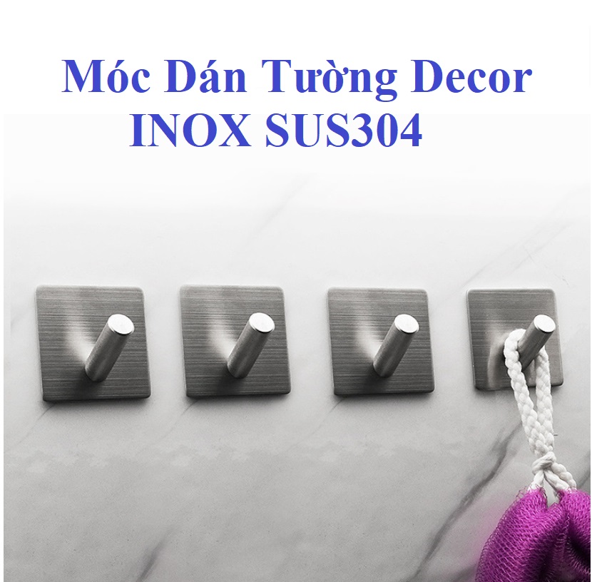 Bộ 4 Móc dính tường Inox 304 Móc treo quân áo treo khăn lắp đặt dán tường không cần khoan