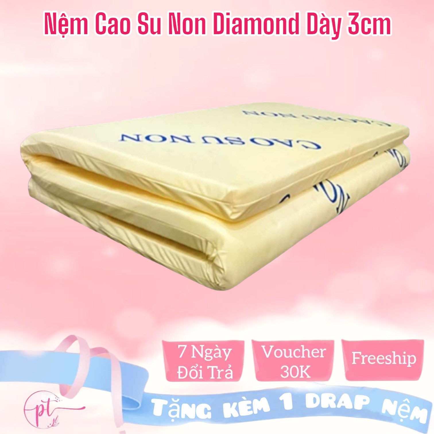 Nệm cao su non diamond dày 3cm kích thước 80cm/1m/1m2/1m4/1m6/1m8 đủ size tặng kèm ga nệm - giao hỏa tốc 2h hcm