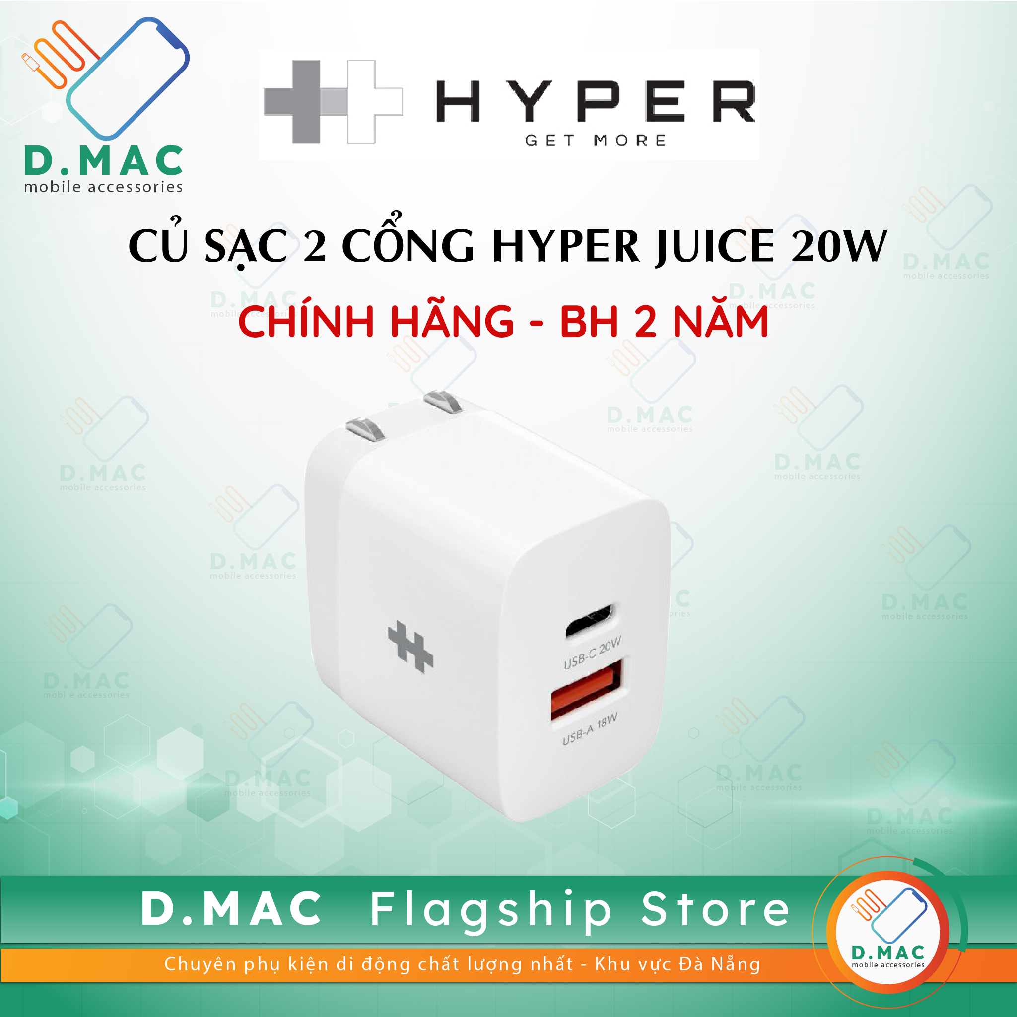 D.mac củ sạc điện thoại hyperjuice 2 cổng chính hãng bảo hành 2 năm