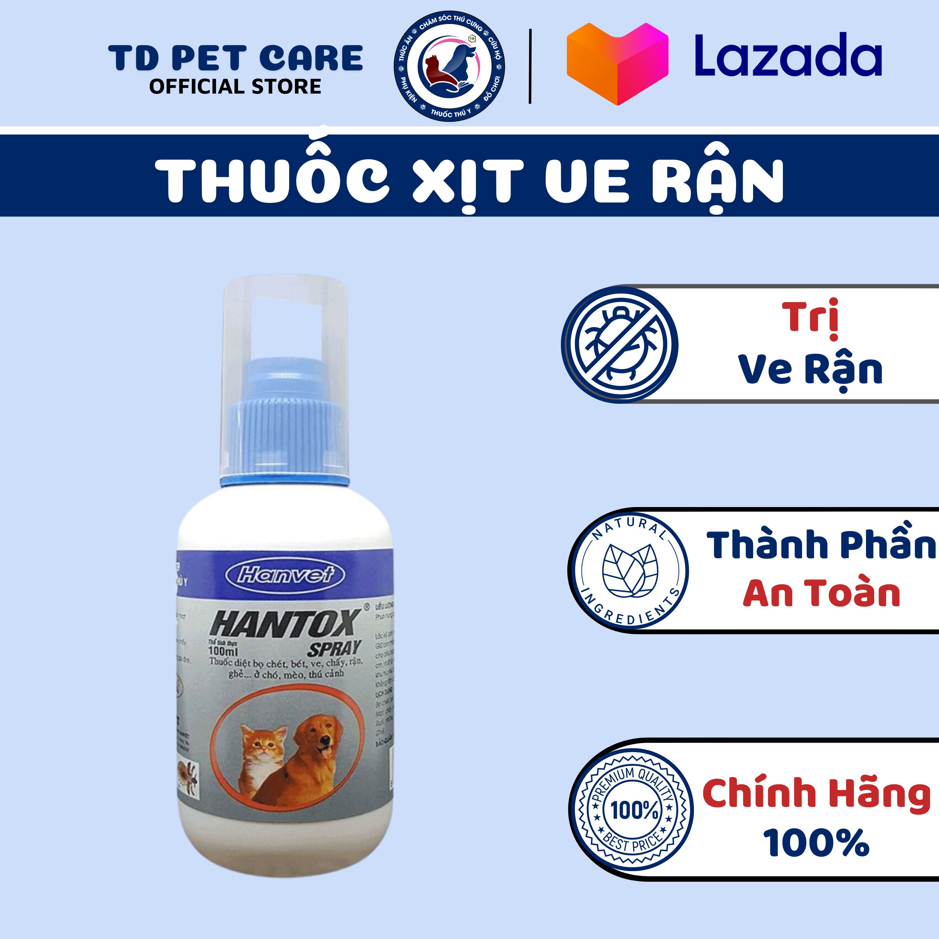 Lọ xịt ve bọ chét rận cho chó mèo hantox spray - xịt loại bỏ ve bọ chét rận cho chó mèo hantox