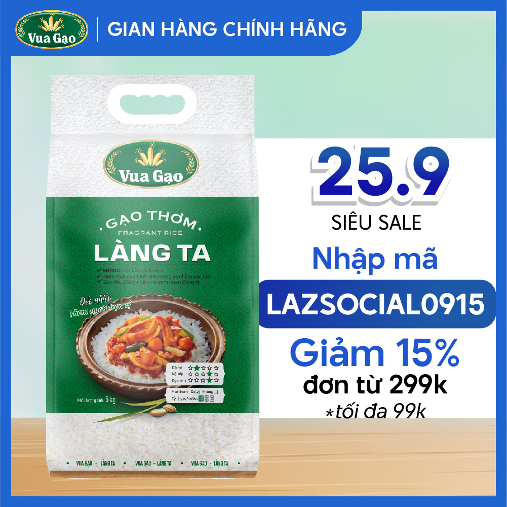 ( Date mới - Hỏa tốc ) Gạo Thơm Làng Ta - Chính Hãng Vua Gạo - Túi 5kg