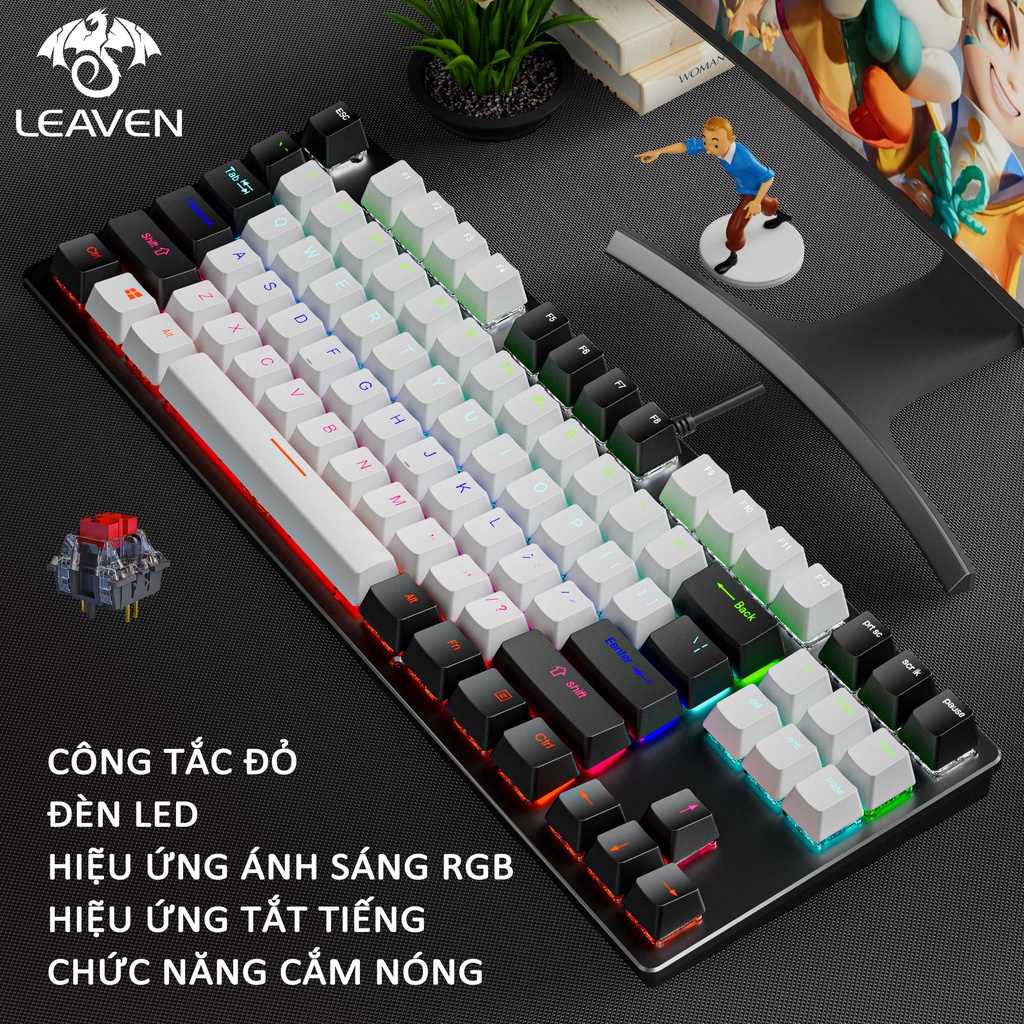 Bàn phím cơ LEAVEN K550 PRO LED RGB Gaming Giao hàng trong vòng 24 giờ bàn phím