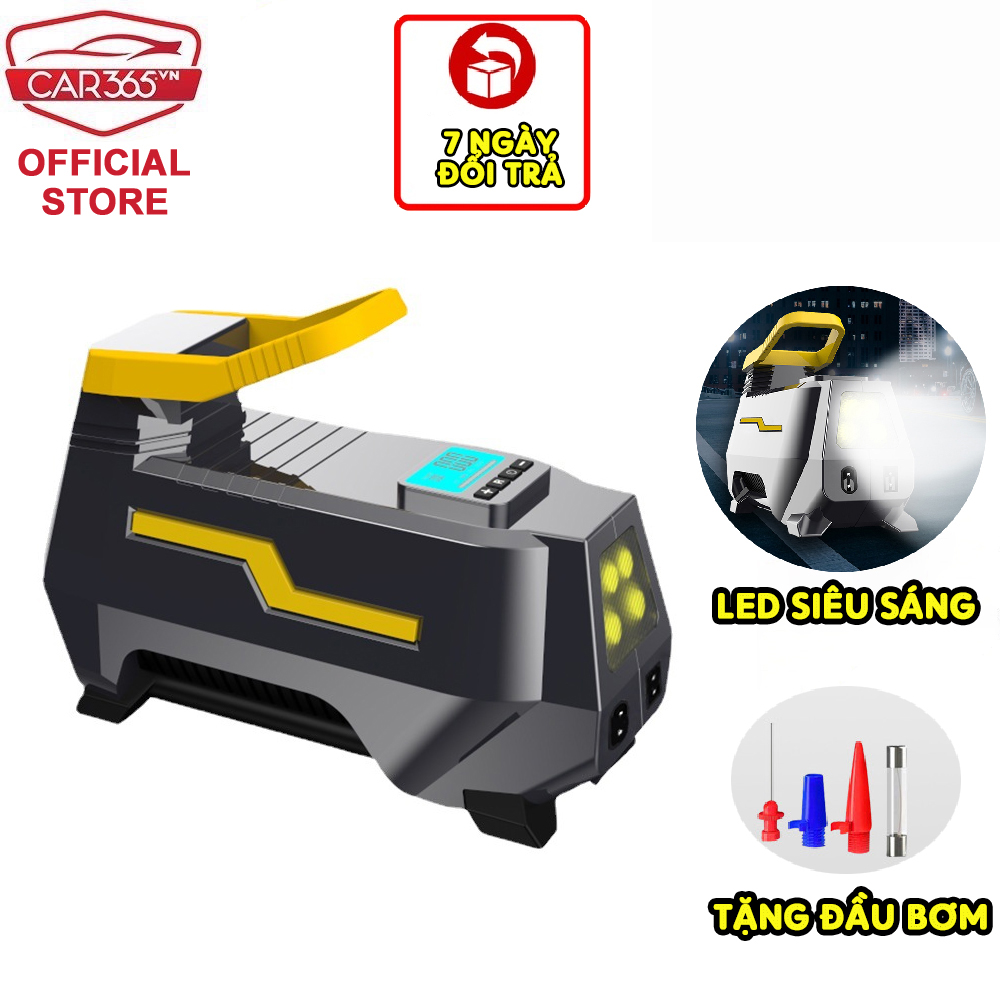 Máy bơm hơi ô tô điện tử thông minh tự ngắt cao cấp CHÍNH HÃNG CAR365 có màn hình hiển thị - Đèn LED khẩn cấp siêu sáng - Động cơ bơm thế hệ mới công suất cao
