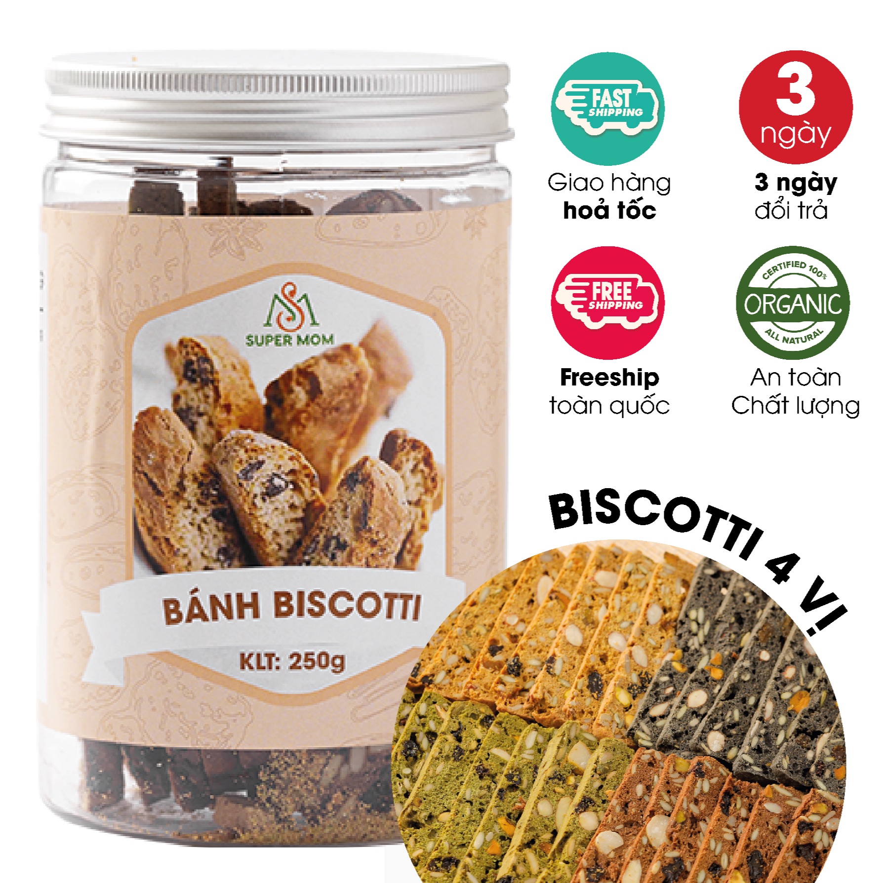 Bánh dinh dưỡng Biscotti nguyên cám ăn vặt mẹ bầu/ ăn vặt ăn kiêng/ ăn vặt healthy lành mạnh/ ăn vặt giảm cân