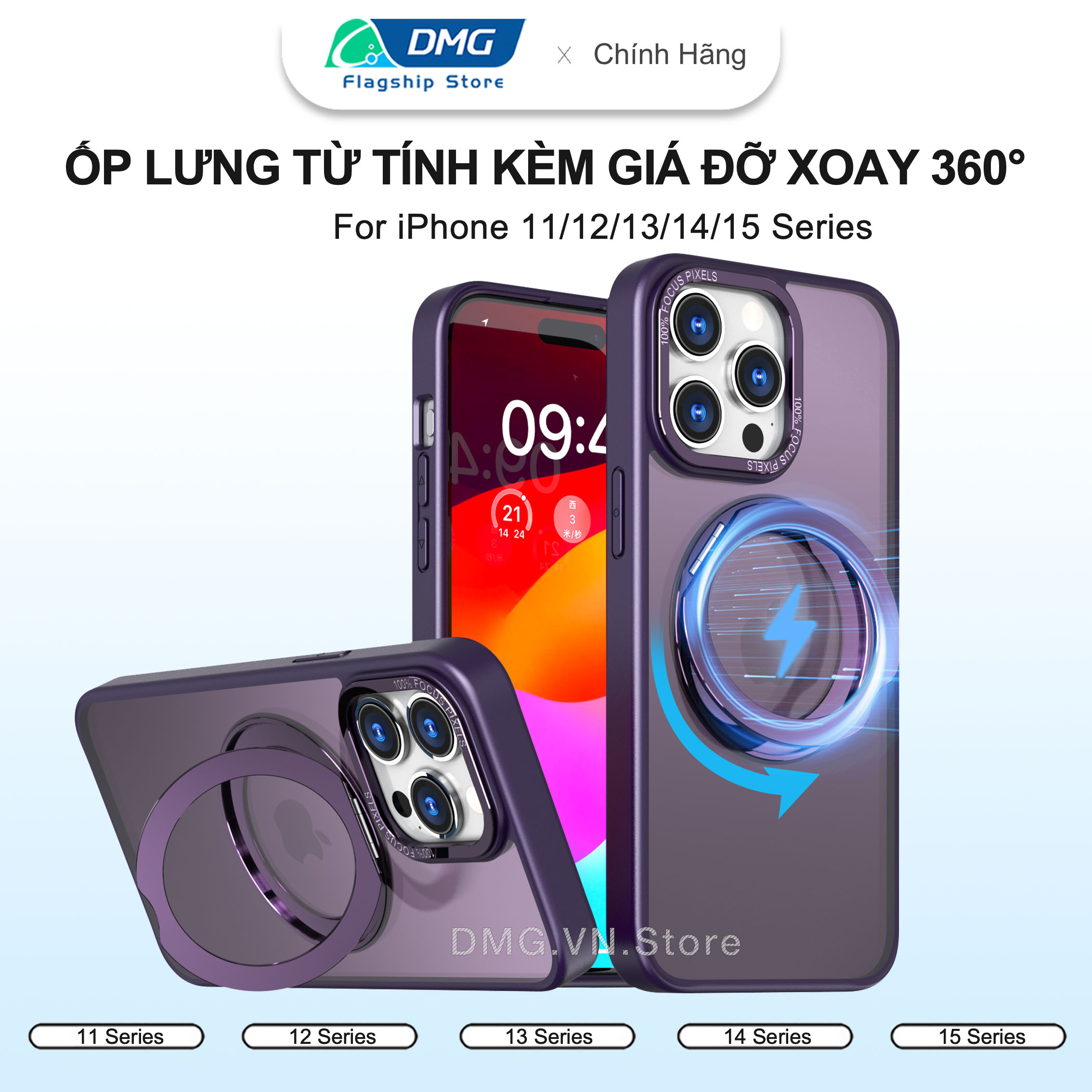 Ốp lưng từ tính kèm giá đỡ Xoay 360 chống dấu Vân tay nhámCho iPhone 15 Pro Max 14 Plus 13 Pro 12 Pro 11 vv...