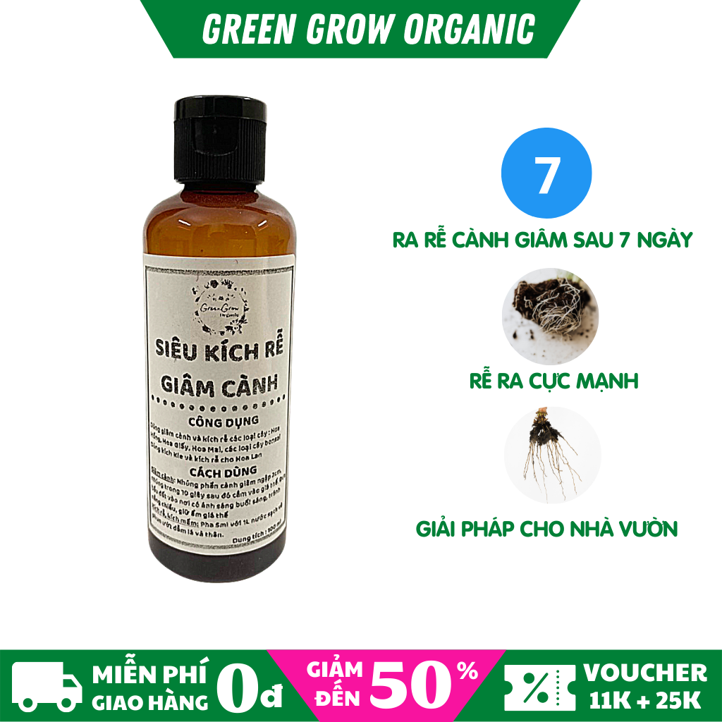 Kích rễ cực mạnh dùng giâm cành Green Grow Organic, chuyên dùng giâm cành Hoa Hồng Hoa Mai Hoa Giấy Kích Kie Hoa Lan giúp ra rễ sau 7 ngày MS112