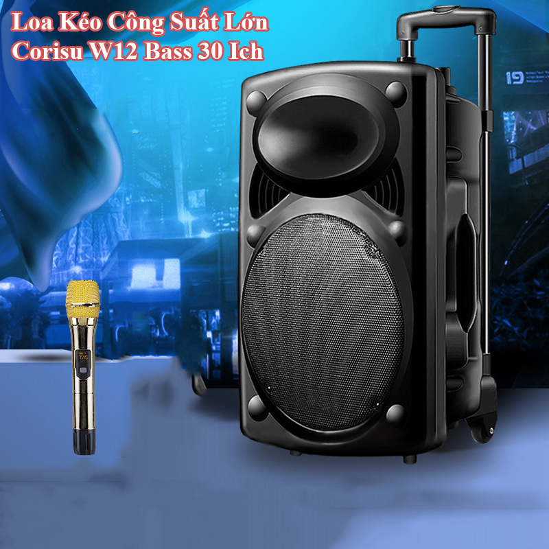 Loa kéo công suất lớn corisu w12 bass 30 cực mạnh, kết nối bluetooth, usb, thẻ nhớ... điều khiển từ xa - bảo hành 12t