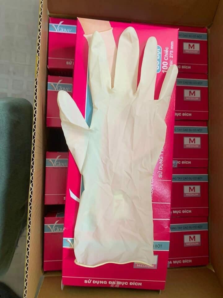 CHÍNH HÃNG VGLOVE KHẢI HOÀN 1 HỘP 100 CHIẾC - 50 ĐÔI GĂNG TAY Y TẾ CỔ DÀI 27,5 CM VGLOVE 7.2g CHÍNH HÃNG