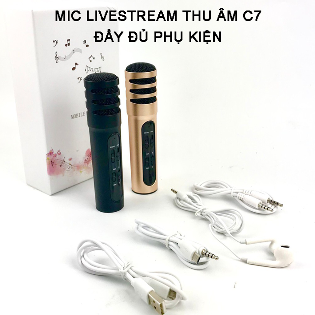 Micro Karaoke Livestream Thu Âm C7 Âm Thanh Chuyên Nghiệp + Tặng Tai Nghe Micro C7 hát karaoke livestream, thu âm - kèm tai nghe, phụ kiện đầy đủ - âm thanh khởi nguồn sự sống