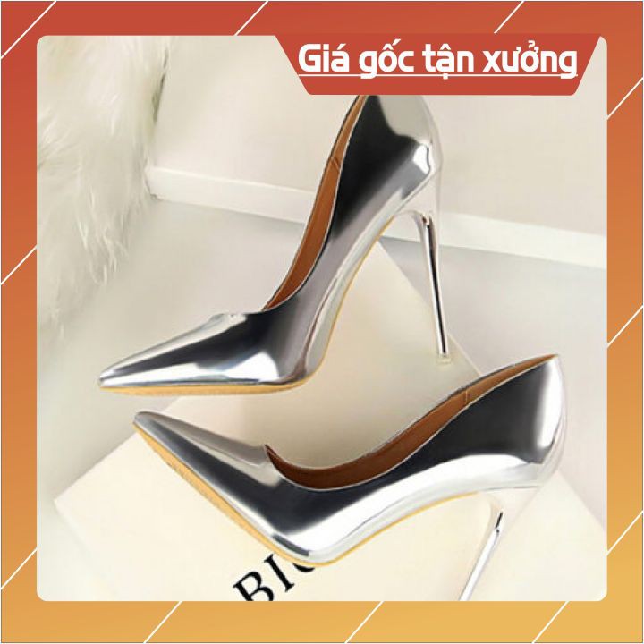Giày Cao Gót Nữ Mũi Nhọn Da Bóng 7Cm  2 Màu Vàng & Bạc Sang Trọng Thương Hiệu Pamela H17