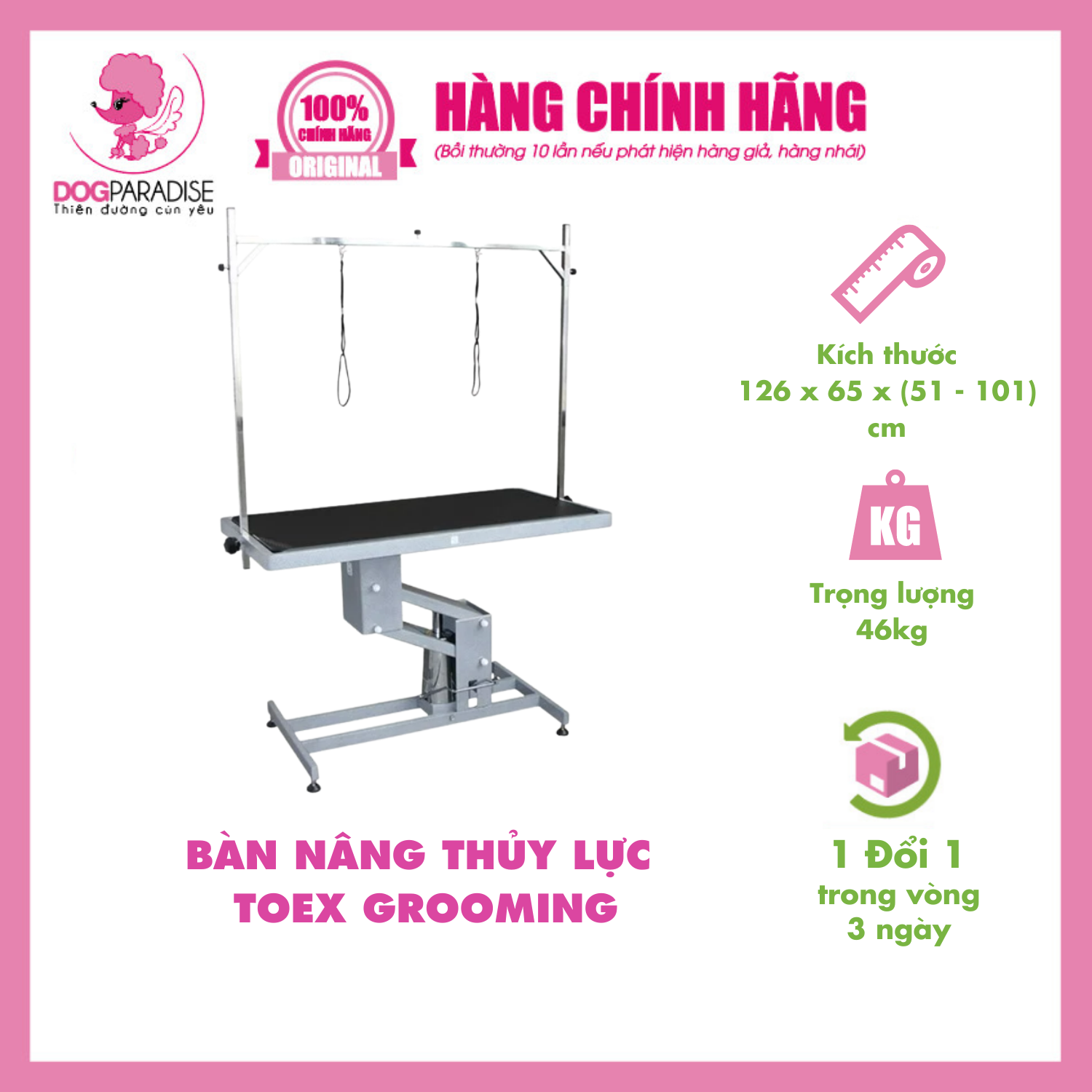 Bàn nâng thủy lực Toex Grooming hình chữ nhật chắc chắn cỡ 126 x 65 x (51 - 101 )cm - DogParadise PetShop