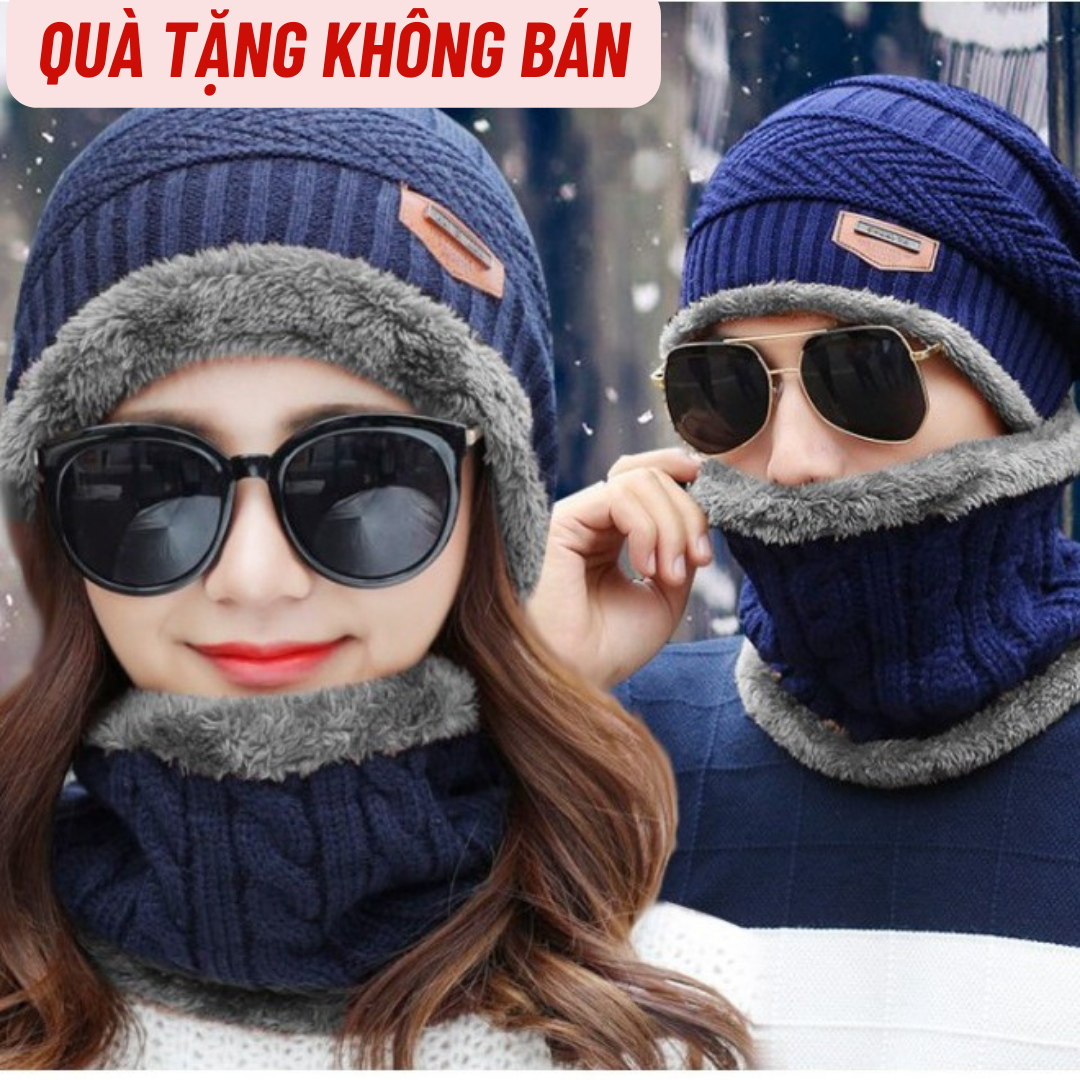 Set khăn mũ len cao cấp cho nam giới - Mũ nón kèm khăn len lót lông siêu ấm thời trang phong cách -Mũ len đôi cho cả nam và nữ