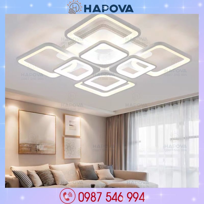 Đèn trần trang trí, đèn ốp trần 8 cánh Vuông HAPOVA HARRY mã 101 + Tặng kèm khiển