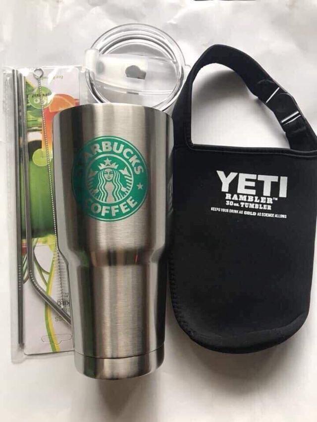 Ly Giữ Nhiệt Thái Lan Cao Cấp YETI 900ml  Logo StarBucks + Tặng Kèm Bộ 2 Ống Hút, Cọ Rửa Và Túi Đựng Thời Trang
