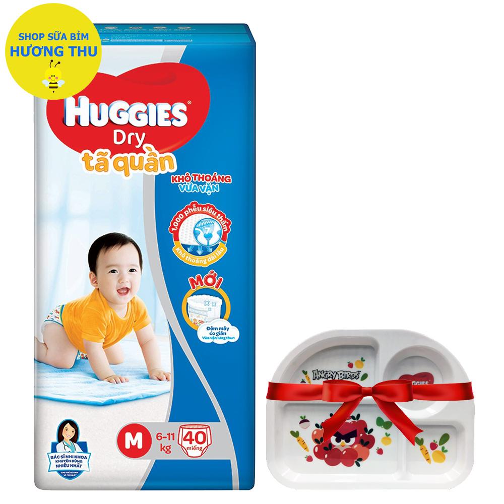 Tã quần huggies m 40 miếng mẫu mới , tặng kèm khay ăn cho bé