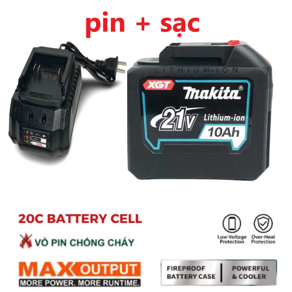 Pin đóng 20 cell  kèm sạc makita 18v - 21v pin dung lượng cao