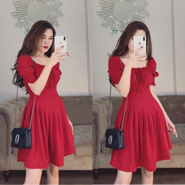 Đầm cổ u xếp li eo 3 màu