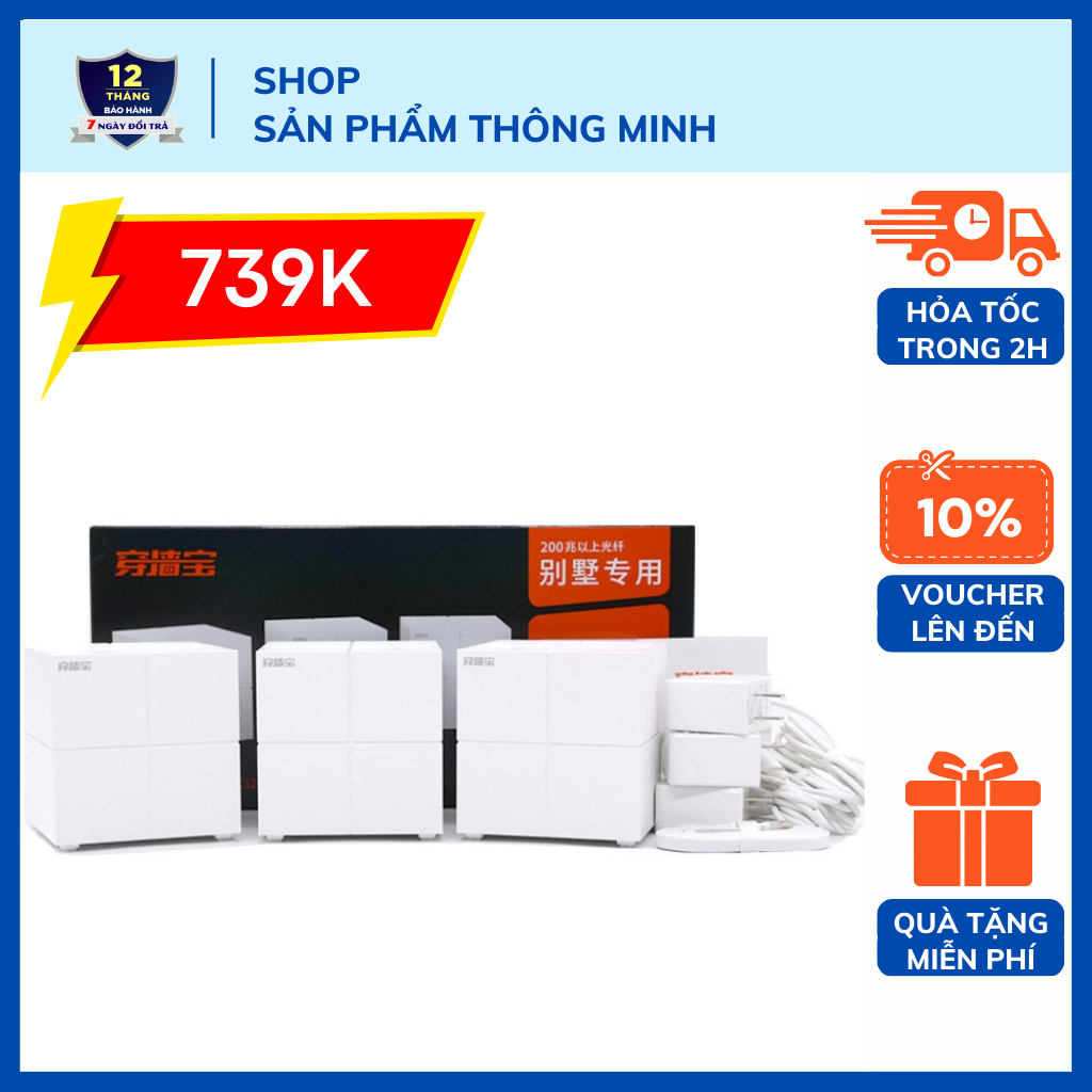 Bộ 3 cục phát Wifi Router Mesh không dây Tenda Nova MW6 băng tần kép - chuẩn AC1200-hỗ trợ mesh ghép nối nhiều thiết bị