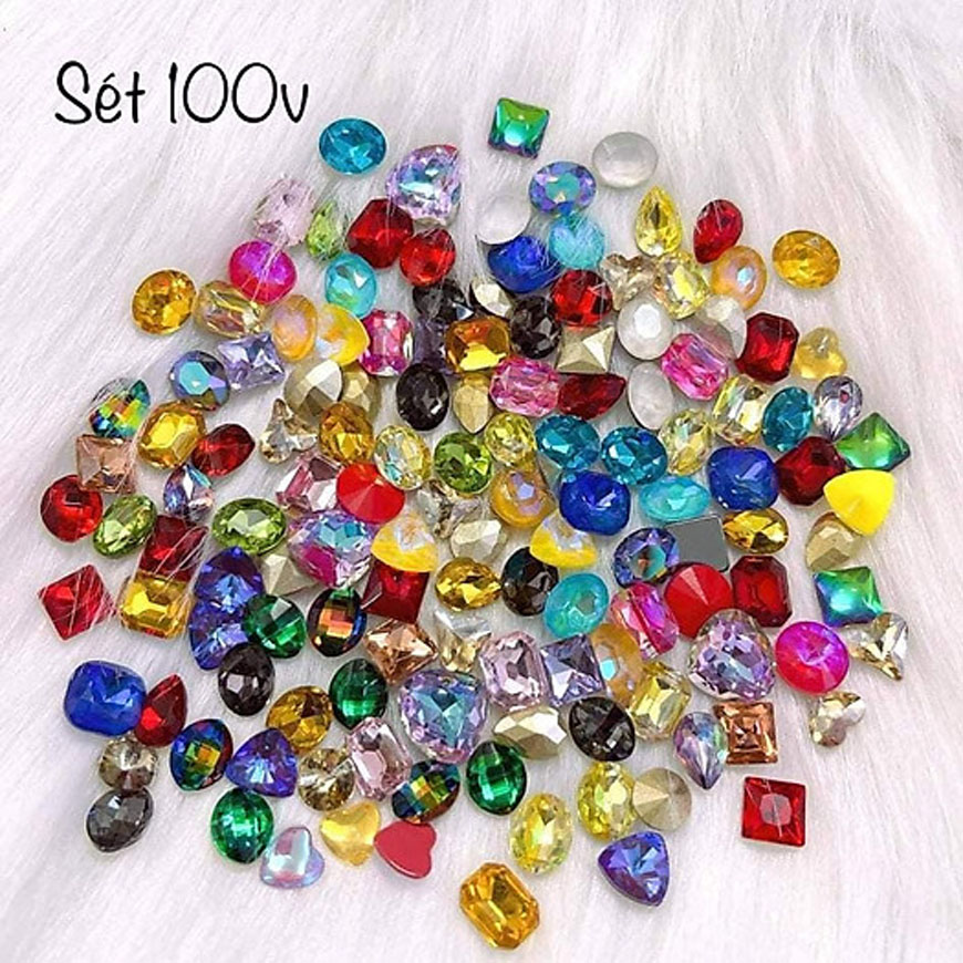 Sticker dán móng, Đá Đính Móng Nail, Set đá khối mix màu mix size - Đá khối sét 100 viên mẫu đính hoa đá cao cấp sáng chân bền cao cấp