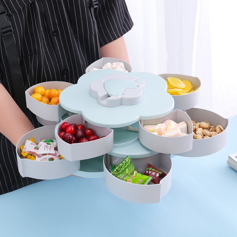 Khay mứt tết 2 tầng , khay mứt xoay 360 hình bông hoa 10 cánh siêu đẹp tiện lợi