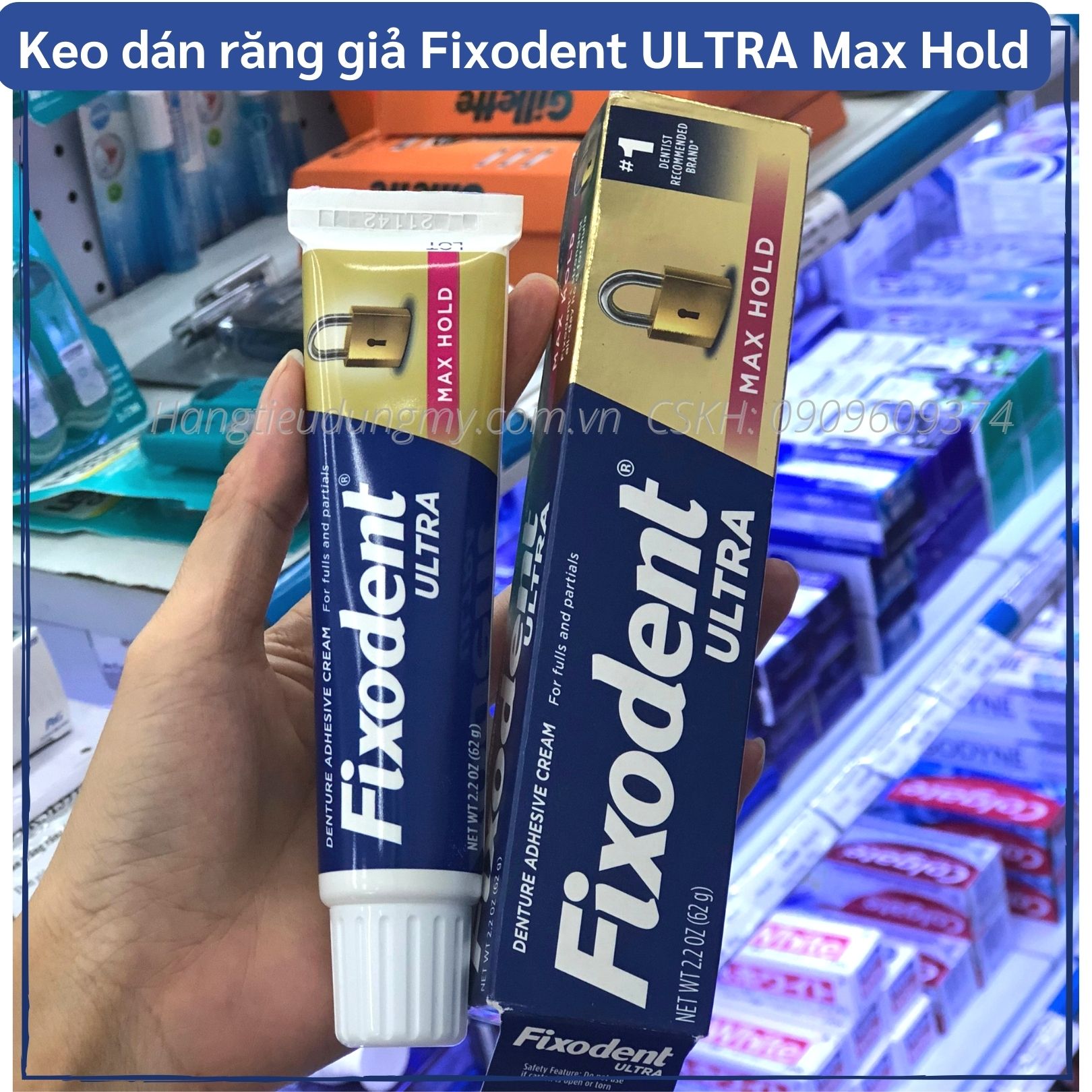 Keo dán răng giả an toàn Fixodent Ultra Max Hold 62g|Giữ cố định cả ngày