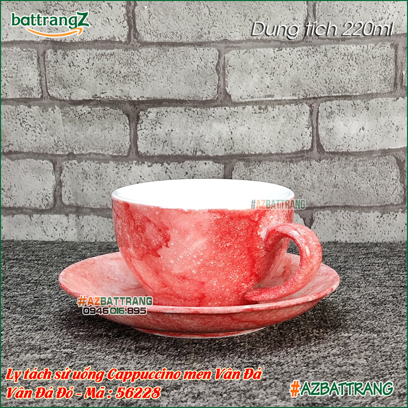 [220ml] Bộ ly sứ uống cafe Cappuccino men Vân đá Đỏ gốm Bát Tràng