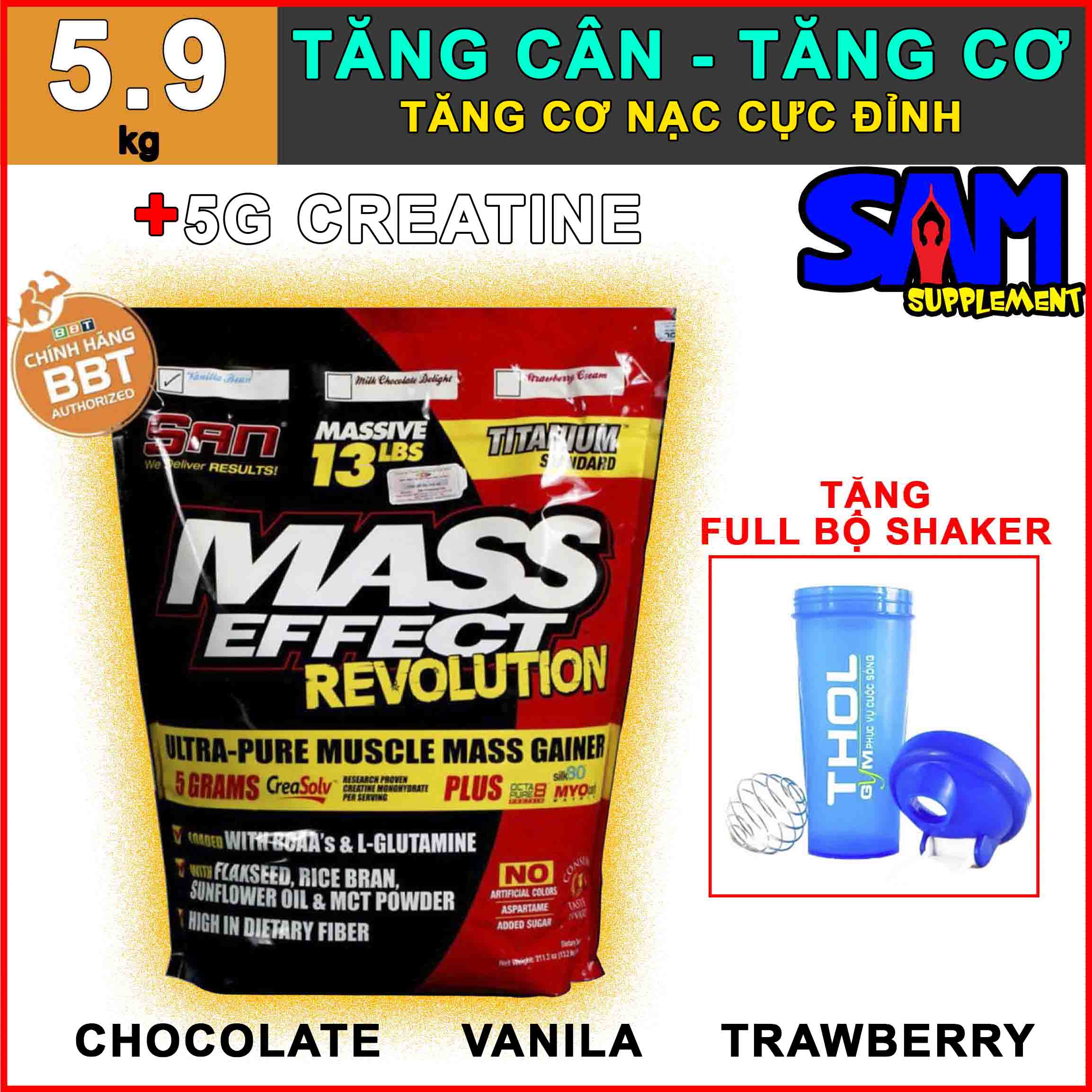 San mass effect revolution - sữa tăng cơ nạc - sữa tăng cân hiệu quả dành cho người gầy - chứa creatine tăng sức mạnh - cải thiện hấp thu - tem nhãn chính hãng bbt