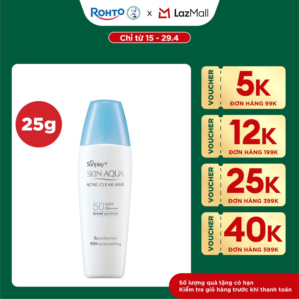 Kem chống nắng Skin Aqua cho da mụn, dạng sữa dùng hàng ngày Sunplay Skin Aqua Acne Clear Eco Việt Nam SPF 50, PA++++ 25g