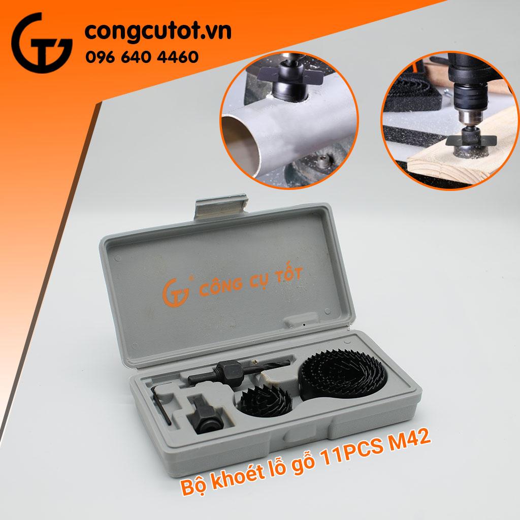 Mũi khoan đục gỗ - Bộ khoét lỗ tròn 11 chi tiết