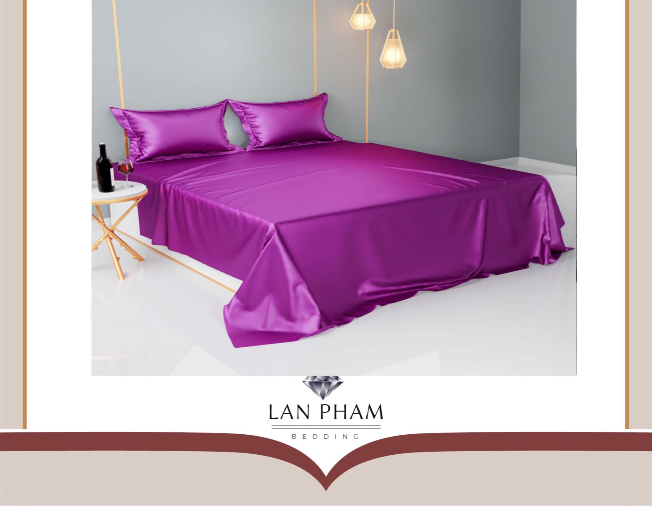 ( Lụa Loại 1) Bộ 5 Món Vỏ Chăn Ga Gối Phi Lụa Màu Tím Huế Cao Cấp Mềm Mại Lan Pham Bedding