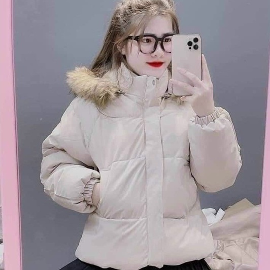 Áo khoác phao nữ mũ lông dáng hàn quốc