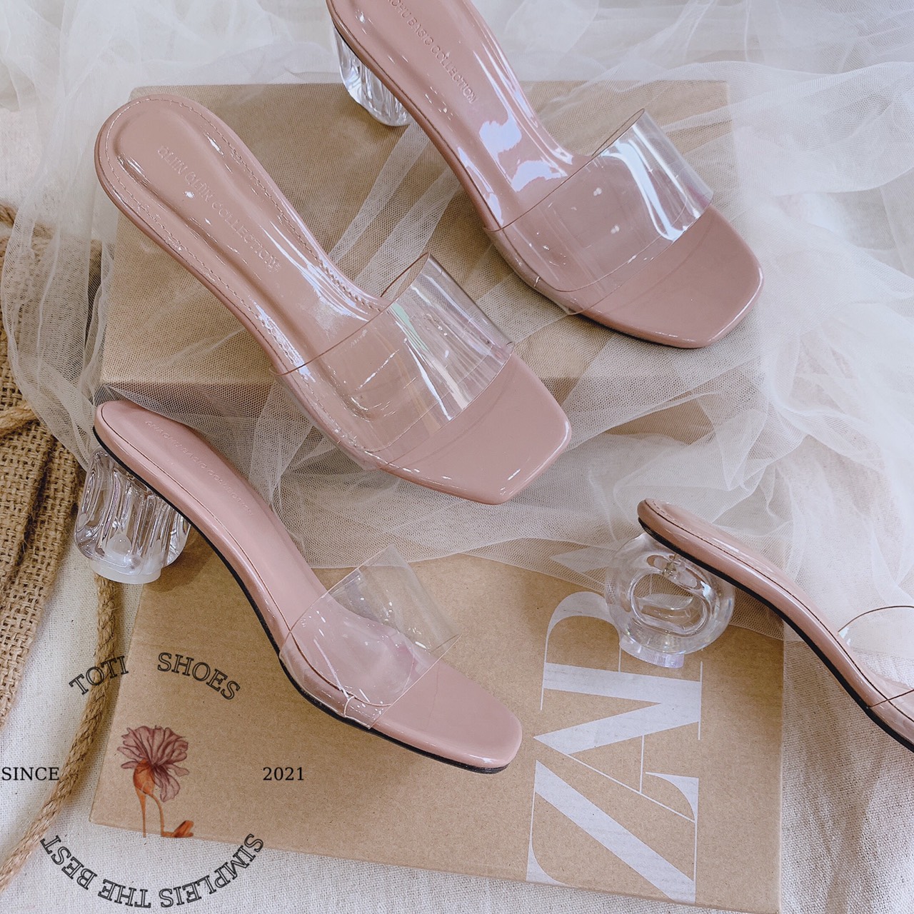 Dép cao gót totiie shoes - guốc quai trong 5 phân chất mica - dép guốc nữ đế vuông - guốc cao gót 5p d1151