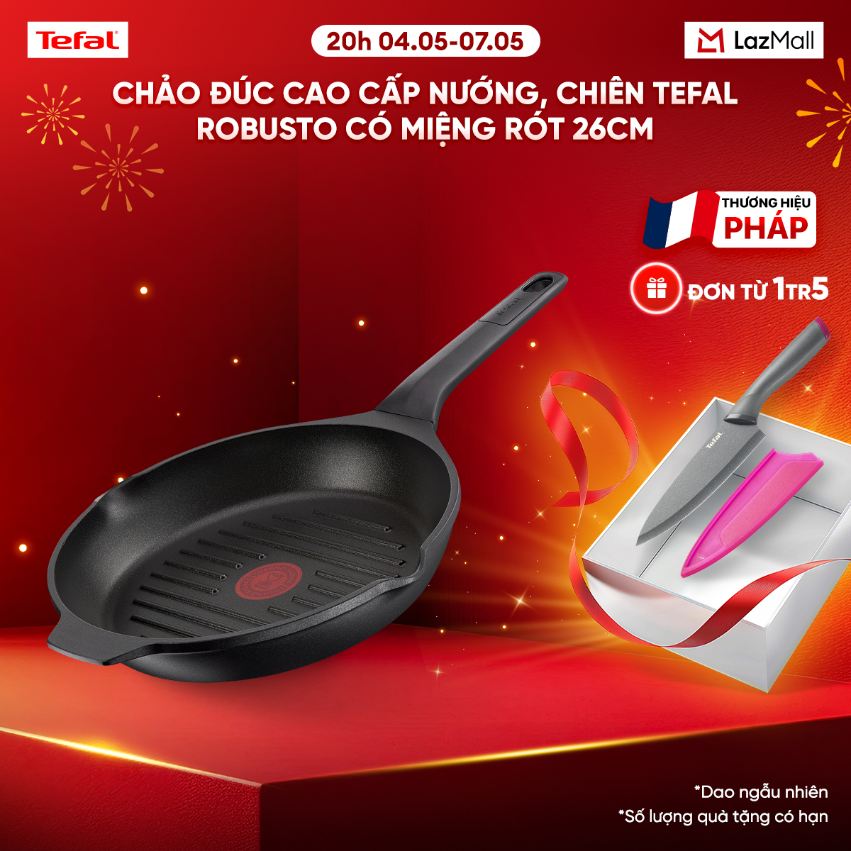 Chảo đúc cao cấp nướng chiên Tefal Robusto có miệng rót 26cm