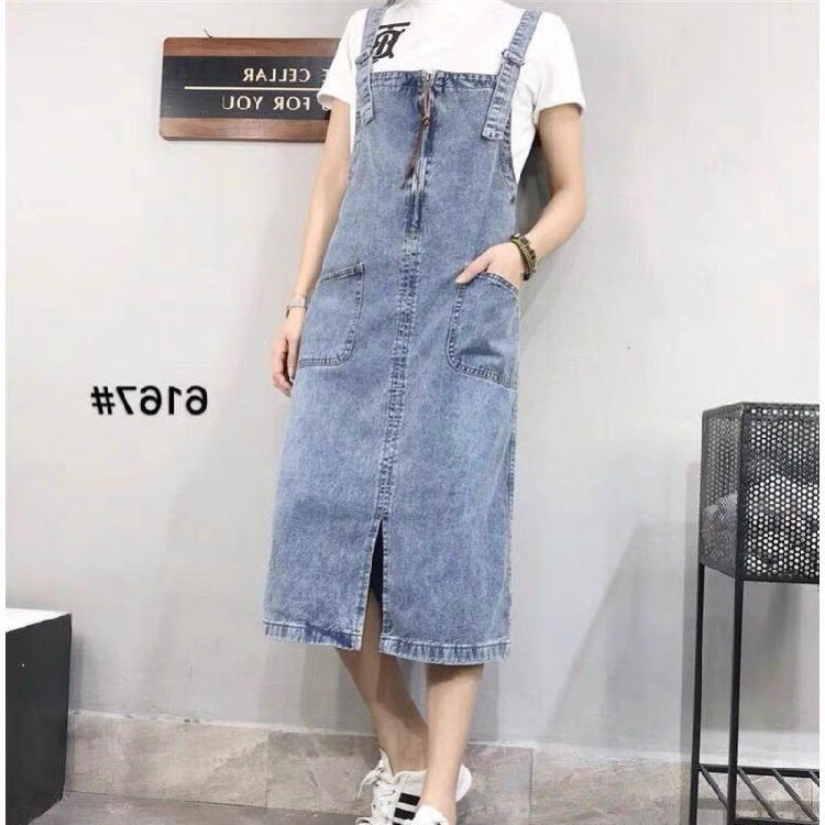 VÁY YẾM JEANS DÀI CÓ XẺ GIỮA THỜI TRANG MÙA HEWF YV24