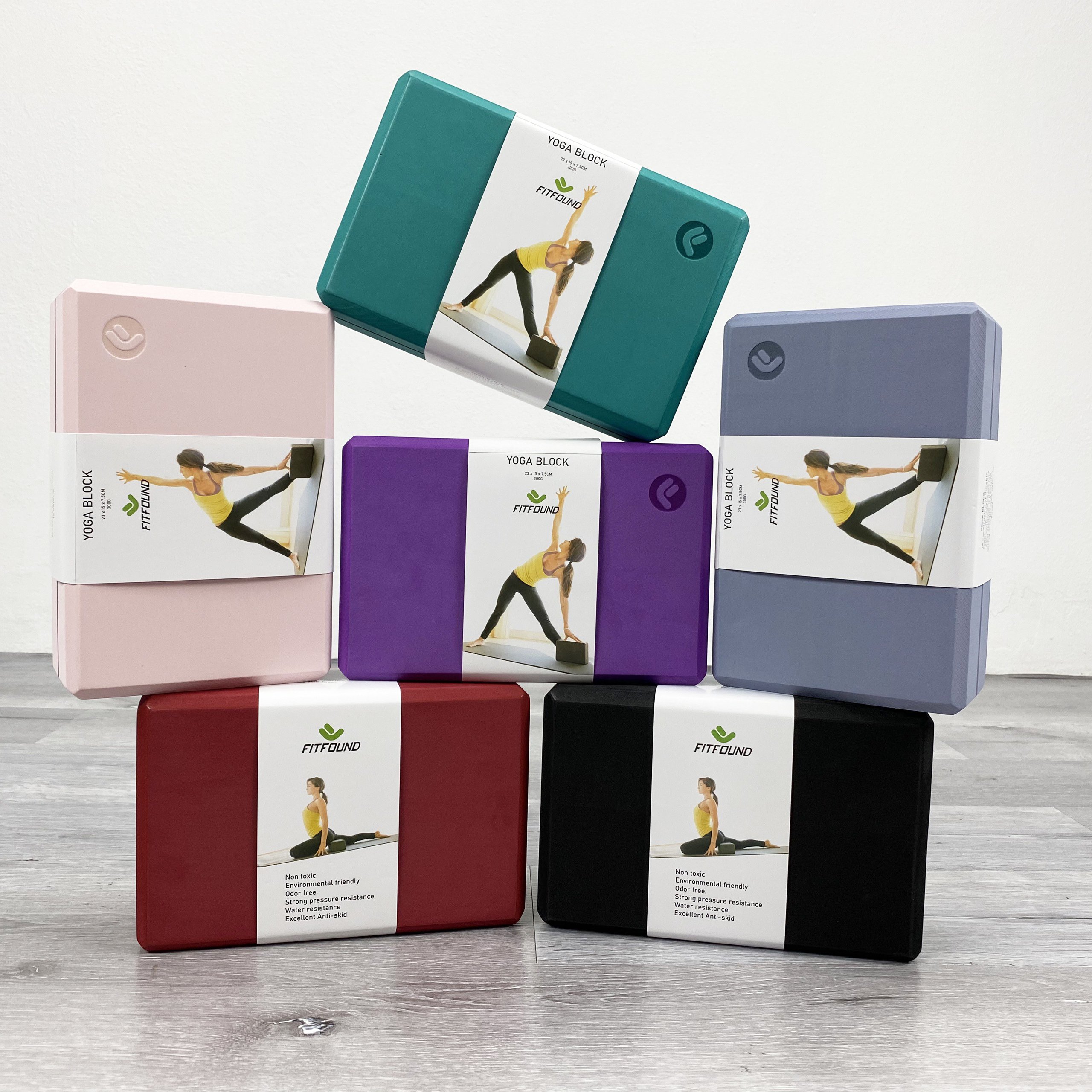 Gạch Gối Tập Yoga EVA Nặng 300g Viền Kẻ Độ Cứng Cao Không Lún - Yoga Blocks FITFOUND
