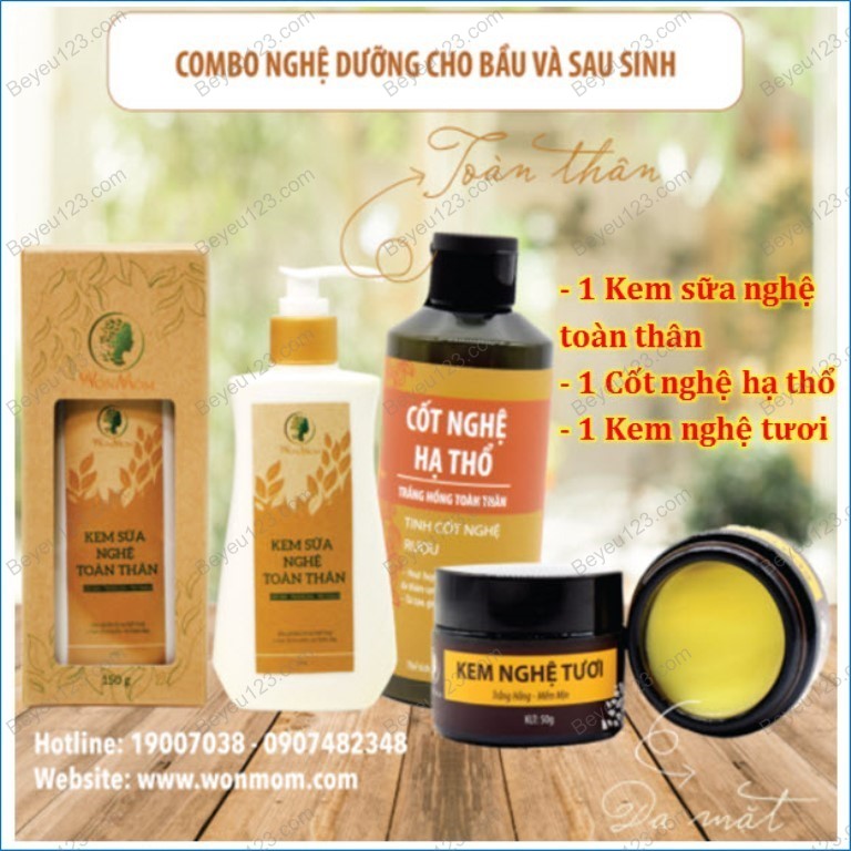 COMBO Nghệ dưỡng cho bầu và sau sinh Wonmom (1 Kem sữa nghệ + 1 Cốt nghệ hạ thổ + 1 Kem nghệ tươi) WM510