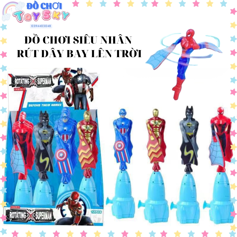 Đồ Chơi Dây Rút SIÊU NHÂN BAY Người Nhện Captain Ironman Đồ chơi Dây Cót Rút Dây  Siêu Nhân Bay Lên Trời KHông Dùng Pin Cho Bé