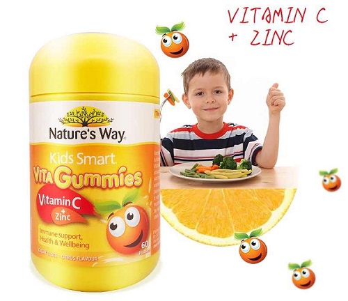 Kẹo gum nature’s way kids smart vita gummies c + zinc úc 60v
