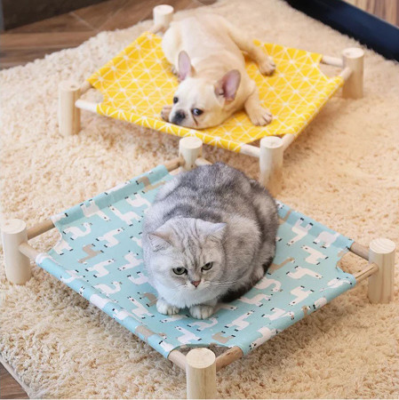 Giường Võng trụ gỗ cho chó mèo, Giường võng nhiều màu sắc kèm vải thoáng khí dễ dàng tháo lắp cho thú cưng