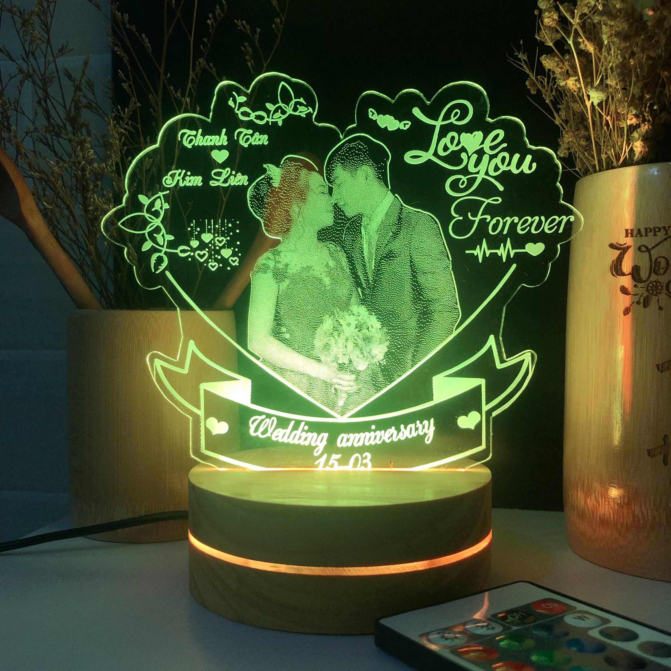 Đèn ngủ khắc hình theo yêu cầu - Đèn led nhiều màu khắc hình 3D - quà cưới cho các cặp đôi - quà tặng người yêu ý nghĩa