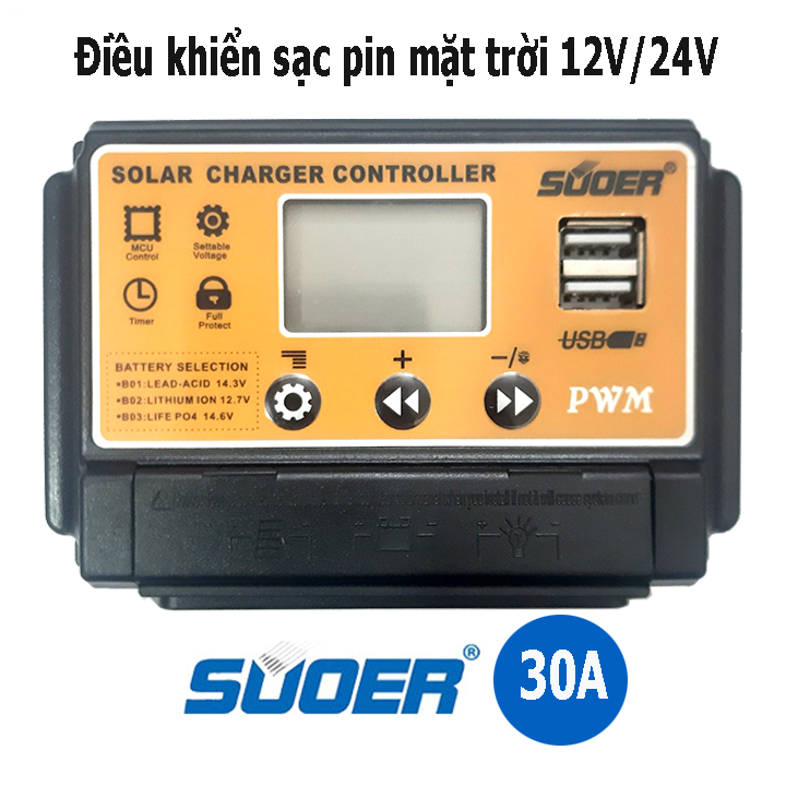 Sạc pin năng lượng mặt trời PWM SUOER 12V 24V 30A ST-S1230
